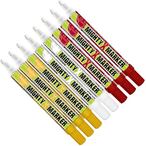 PM-15 Industrial Paint Marker - Xylene Free Permanent Paint Pens for Metal, Glass & Non-Porous Surfaces - 10ml - Quick Dry, High Opacity - 8 Pack (2 White, 3 Yellow, 3 Red) - color: 2 White, 3 Yellow, 3 Red