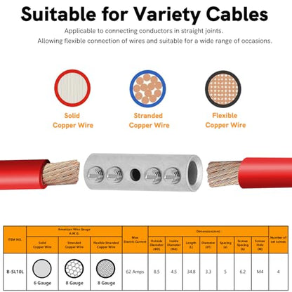 8 Gauge Wire Butt Connectors 10 PCS Tinned Brass Mechanical Butt Splice Connectors Kit 8 AWG Mechanical Repair Splice Kit Splice Screw Sleeves 10 PCS Mechanical Splices & 3:1 Heat Shrinks - size: 8 Gauge, style: Mechanical Splice - Tinned Brass