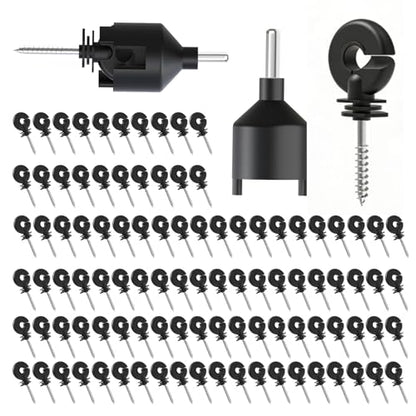 100-Pack Wood Post Screw-in Electric Fence Ring Insulators with Tool