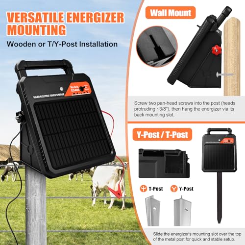 20 Miles Solar Electric Fence Charger – 0.4J Output, 10200V Peak, 24/7 Uninterrupted Protection, 14-Day Backup Power Without Sunlight, Rechargeable Energizer for Livestock & Predators - size: 19Miles