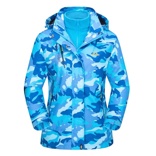 MAGCOMSEN Women's 3-in-1 Winter Coats Snow Ski Jacket Waterproof Windproof Fleece Lined Winter Jacket Parka - color: Blue Camo, size: Small