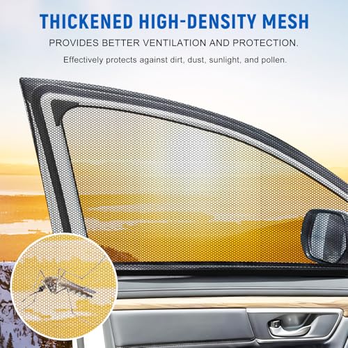 4PCS Car Window Shades with Mesh Screen, Breathable UV Blocking Auto Side Window Sun Shades, Privacy Protection Cover Stretchy Screen for Van Truck SUV, Car Accessories