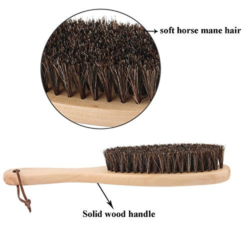 Clothes Garment Dust Cleaning Brush Lint Remover Brush with Genuine Soft Horsehair and Wooden Handle for Coat Men Suits Shoes Jacket Furniture Car Mat and Pet Hair (2-Pack) - size: 2 Count (Pack of 1)
