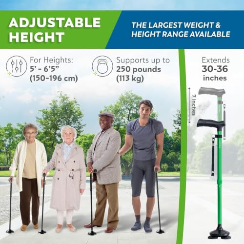 HONEYBULL Walking Cane for Men & Women, Foldable Free Standing Cane - color: Green