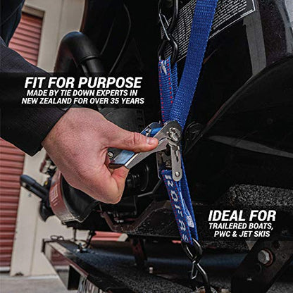 Stainless Boat Tie Down Straps to Trailer (Pack of 2) - 2,400lbs Break - 1" x 2.5’ Heavy Duty Ratchet Boat Straps UV Treated - Made in New Zealand - color: Blue, size: 2.5ft