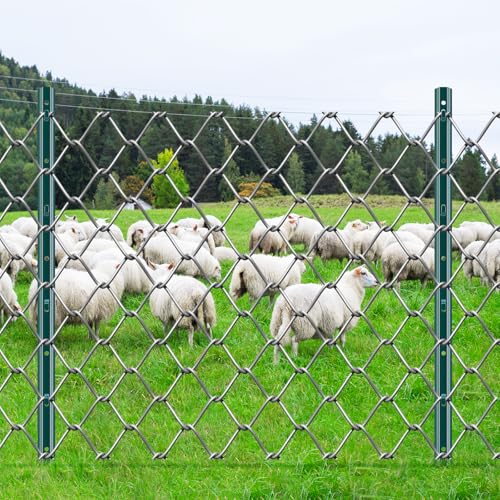 VEVOR 3 Feet Fence Post, 10 Pack U-Channel Heavy Duty Metal Fence Posts with 20 Zip Ties & 20 Clips, Sturdy Steel Fence Stakes for Garden Yard, Lawn, Farms and Outdoor Wire Fencing, Green - size: 3 Feet 10 Pack