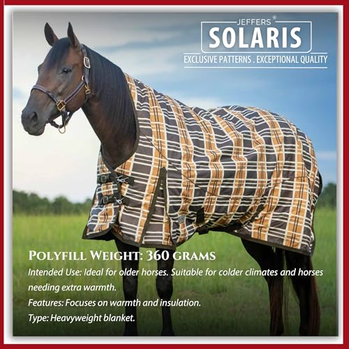Jeffers Solaris 1200 Denier Turnout Blanket with Extended Neck Design - Brown & Cream Plaid 84" - Waterproof, Breathable Horse Blanket with 360g Polyfill, Ideal Protection for Winter, Heavyweight - size: 84"
