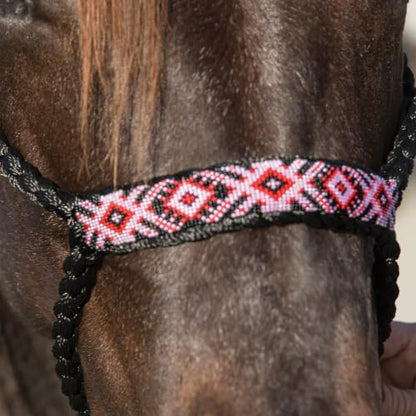 Professional's Choice Cowboy Braided Horse Halter - color: Black/Pink, style: Beads