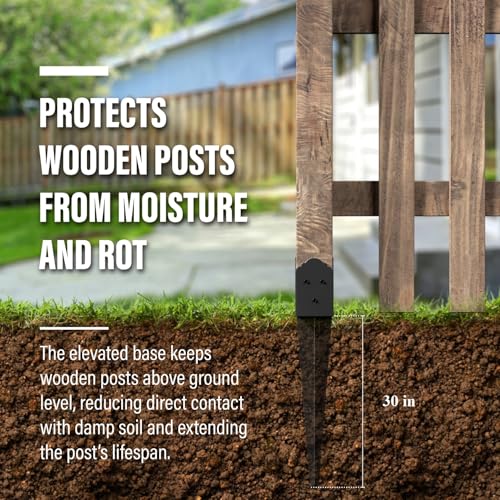 6 Pack 36"x4"x4" Heavy Duty Fence Post Anchor Ground Spike (S6) | Heavy Duty, Ground Spike, Outdoor Support Deck, Porch, Railing, Mailbox, Black - size: 36IN