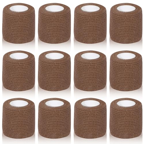 Self Adhesive Bandage Wrap, VIDELLY 2” x 5 Yards Cohesive Bandage Wrap Breathable Sports Athletic Wrap for Sports Wrist Skin Ankle (Brown, 12 Pack)
