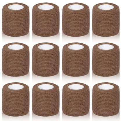 Self Adhesive Bandage Wrap, VIDELLY 2” x 5 Yards Cohesive Bandage Wrap Breathable Sports Athletic Wrap for Sports Wrist Skin Ankle (Brown, 12 Pack)