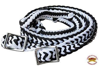 HILASON Braided Poly Barrel Horse Racing Reins Flat Grip Knots 1" X 8Ft | Rein Gifts - color: Black-White