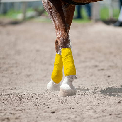 Horse Polo Wraps 2.5m Soft Fleece Polo Wraps Equestrian Leg Bandage Wrap Set of 4 Packs (Yellow - 2.5m) - color: Yellow - 2.5m