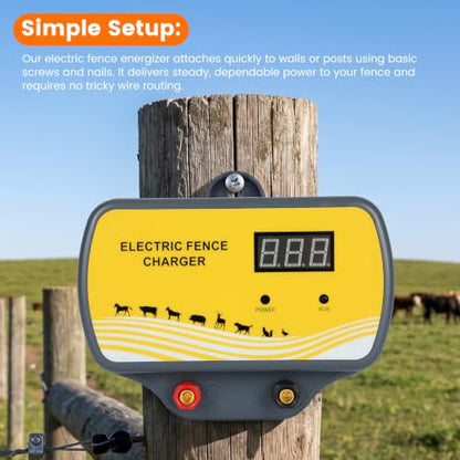 120‑Acre Electric Fence Charger, 12V 12KV 2J Pulse Generator
