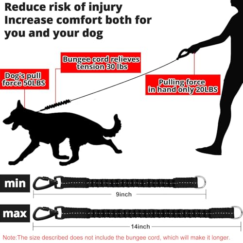 Rope Dog Leash 4 FT: Heavy Duty Leashes with Swivel Lockable Hook Reflective Threads Bungee and Padded Handle - Dog Lead for Large Small Medium Dogs Outside Walking Hiking Black - color: Black, size: 4ft*1/2''