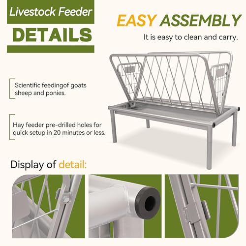 Kojem 4 Ft Long Livestock Feeder, Heavy Duty Steel Livestock 2 in 1 Grain &