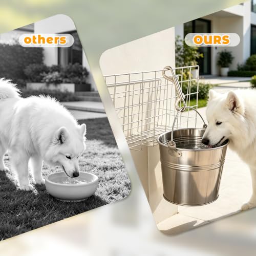 4 Pack 1 Quart Stainless Steel Hanging Pet Bucket with 4 Double End Snap Hooks, Heavy Dog Water Food Pail for Crate Kennel Cage, Rust Proof Farm Feeder Bowl for Dogs Cats Rabbit Chicken