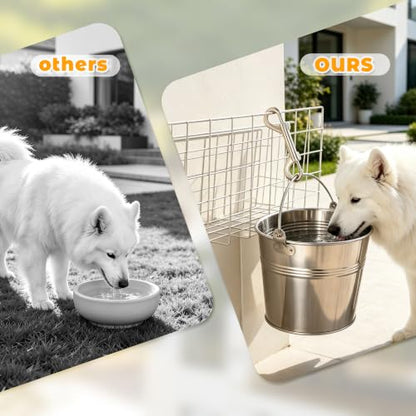 4 Pack 1 Quart Stainless Steel Hanging Pet Bucket with 4 Double End Snap Hooks, Heavy Dog Water Food Pail for Crate Kennel Cage, Rust Proof Farm Feeder Bowl for Dogs Cats Rabbit Chicken