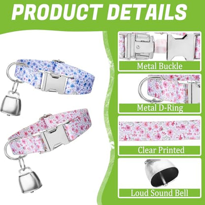 3 Pack Floral Goat Collars with Bells Adjustable Sheep Collar