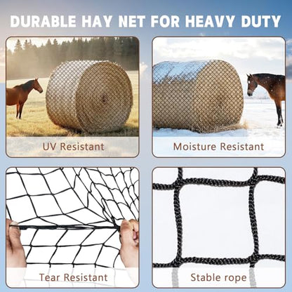 Large Round Bale Hay Net for Horses, 5x5 ft Hay Nets for Horses Slow Feed Knotless, Slow Feeder Hay nets for Horses, Fits Round Bales 4x4ft and 5x5ft, Square Bales 3x3x8ft and 4x4x8ft - size: 5x5 Ft