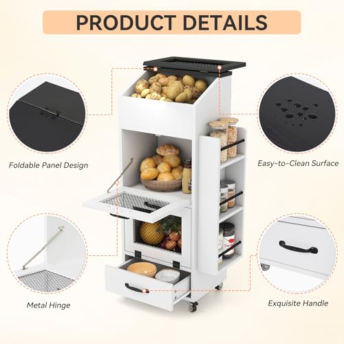 Verano Garden 16.0" Potato and Onion Storage Bin on Wheels, Bread Box - color: White, size: 16.0"