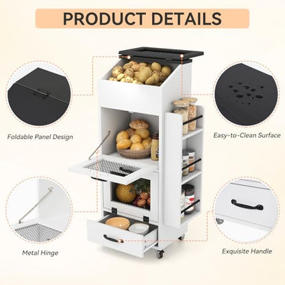 Verano Garden 16.0" Potato and Onion Storage Bin on Wheels, Bread Box - color: White, size: 16.0"
