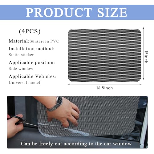 4 PCS Car Side Window Sunshade, Sun Blocking Static Cling Films Stickers Auto Sunshade, Reusable Block UV Rays Heat Insulation Privacy Protector Car Film for Most Vehicles