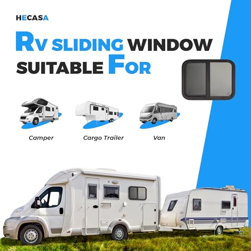 HECASA 1PC 24" W X 20" H RV Window Teardrop Horizontal Sliding RV Window | Replacement W/Net Screen & Trim Ring For Cargo Travel Trailer, Camper, Cargo Van - size: 24" W x 20" H