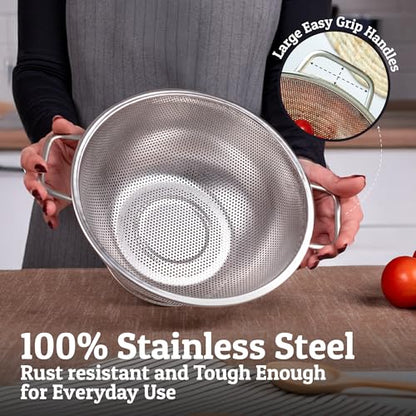 PriorityChef Premium 4 Qrt Stainless Steel Colander for Kitchen, Durable Rice and Pasta Strainer with Handle, Rust-Resistant & Dishwasher Safe - size: 4 Qrt