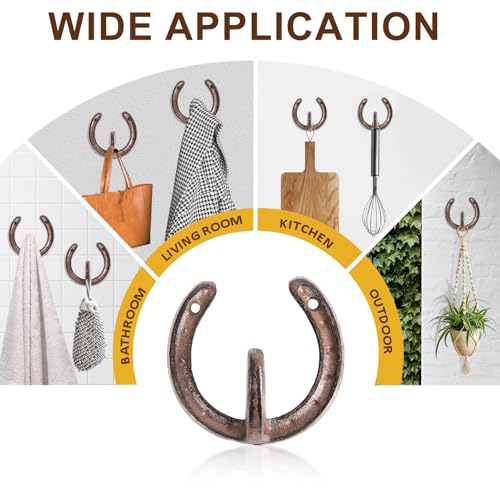 4PCS Cast Iron Horseshoe Wall Hooks, Rustic Western Decor