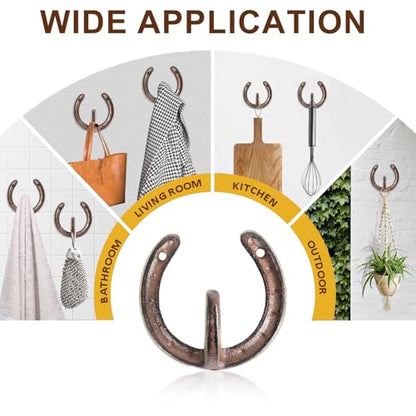 4PCS Cast Iron Horseshoe Wall Hooks, Rustic Western Decor