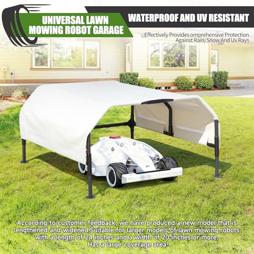Robot Mower Garage, Rainproof UV-Proof Shelter for All Mowers（Large Size） - color: white