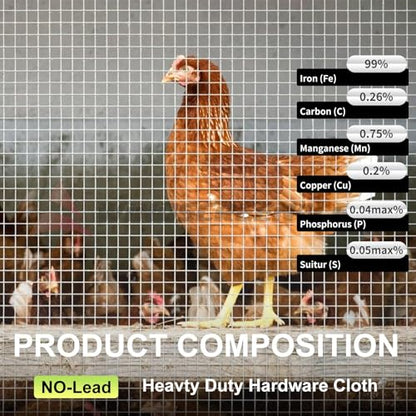 Hardware Cloth 8'' x 10' 1/2 in Galvanized Wire Mesh Roll (19 GA) Chicken Wire Fence Roll for Chicken Pen/coop Fences, Screen mesh, Rabbit/Snake Fences, Poultry enclosures, Handicraft Making, etc. - size: 8In x 10Ft