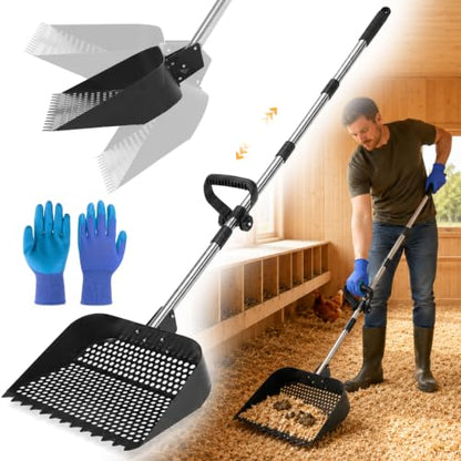 PawGiant 2-in-1 Chicken Poop Scooper & Rake, 12" Metal Coop Shovel