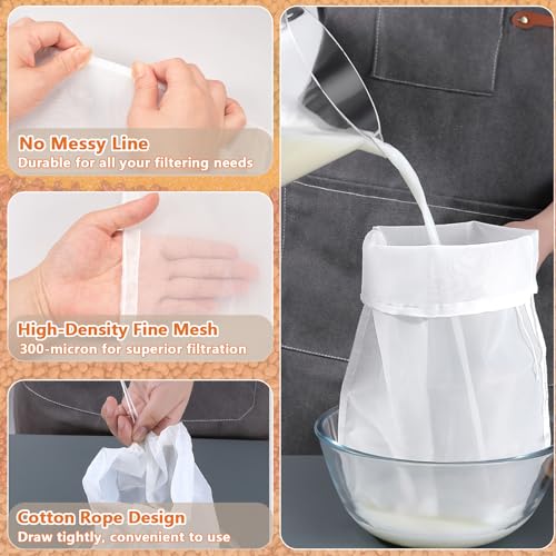 6 Pack Nut Milk Bag, 8"x12" Reusable Food Nylon Strainer Nut Bags for Straining Almond Milk Greek Yogurt, Cheese Cloth Bag for Cooking, Cold Brew Coffee Tea Juice Fine Mesh Bag
