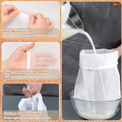 6 Pack Nut Milk Bag, 8"x12" Reusable Food Nylon Strainer Nut Bags for Straining Almond Milk Greek Yogurt, Cheese Cloth Bag for Cooking, Cold Brew Coffee Tea Juice Fine Mesh Bag