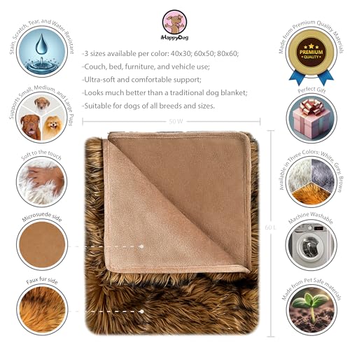 IHAPPYDOG Faux Fur Dog Blanket, Waterproof Couch Cover, Brown 60"x50" - color: Brown, size: 60" x 50"