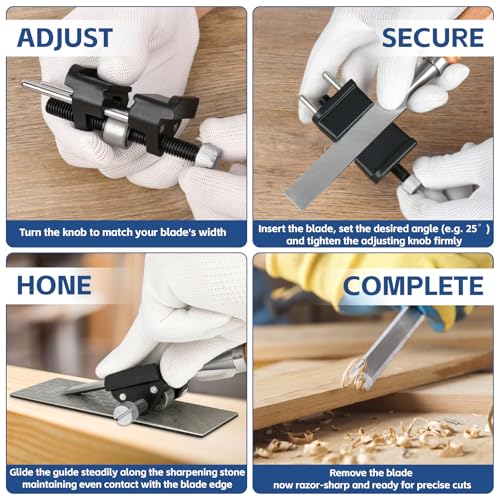 Chisel Sharpening Jig with Honing Guide & 5 Diamond Sharpening Stones | Adjustable Chisel Sharpener Kit for Woodworking Plane Iron, Knife, Blade, All-Metal Construction, 400/600/800/1000/1200 Grit