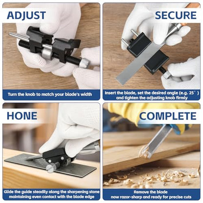 Chisel Sharpening Jig with Honing Guide & 5 Diamond Sharpening Stones | Adjustable Chisel Sharpener Kit for Woodworking Plane Iron, Knife, Blade, All-Metal Construction, 400/600/800/1000/1200 Grit
