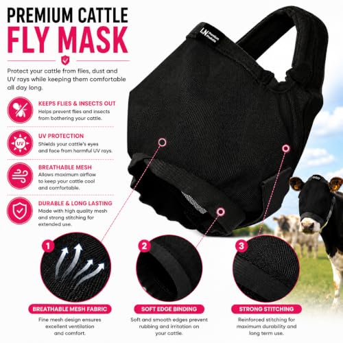 Cattle Livestock Fly Mask Fleece Padding Breathable Mesh Adjustable Fit for All Cattles (Black, Pink) (Black) - color: Black