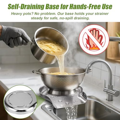 Palksky Colander and Strainer Self Drainer Base Plate Stainless Steel for Kitchen, Metal Countertop Draining Tray for Pasta Rice Noodle Fruit Veggie Food Strainer & Ceramic Colander - color: Strainer Self -Drainer Base Plate