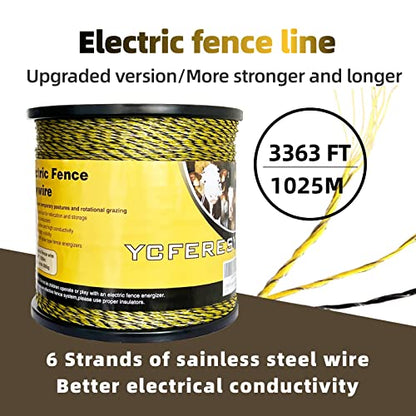 Upgraded Electric Fence Polywire 3366 Feet 1026 Meters, 6 Stainless Steel Strands for Reliable Conductivity and Rust Resistance, Portable Electric Fencing,UV, Rust Resistant - size: 3366 Feet/1026 Meters