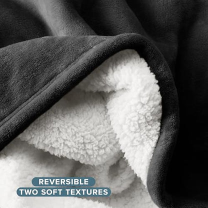 Bare Home Sherpa Fleece Blanket (Throw, Black) | Reversible Blanket for Bed, Sofa, and Couch, Warm & Lightweight, Fluffy & Soft - color: 02 - Black, size: Throw/Travel