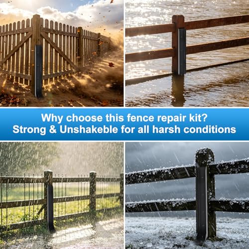Fence Post Repair Kit, Fences Post Anchor Ground Stakes Heavy Duty, for Repair Tilted and Broken Wood Support, Hardware Included 4 Pack