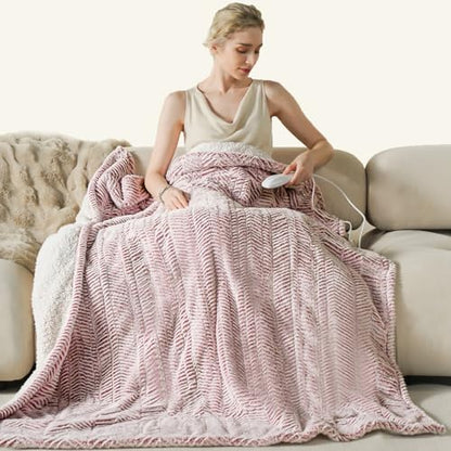 Templewet Heated Blanket Throw 50" x 60",Fluffy Electric Blanket,Pink | Timer Settings,Auto Off,Soft Sherpa Heated Throw Blanket,Machine Washable,Fast Heating for Sofa Bed Office Use,Gifts for Mom - color: Frosty Pink