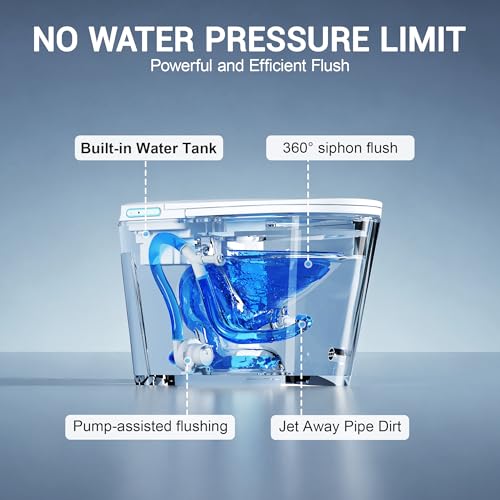 Smart Bidet Toilet w/Tank Heated Seat Cleaner Tablets Auto Flush/Lid&Seat | Foot Sensor UV-C light Electric Modern One Piece Toilet with Dryer LED Display Siphon Flush 1.28 GPF MAP 1000g - color: Bone White