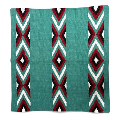 Majestic Ally Western Saddle Blanket, Canyon Diamond Design, New Zealand Wool, Handwoven Horse Tack, 36x34 Inches - color: Turquoise Red