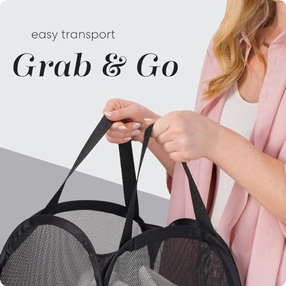 Handy Laundry Mesh Pop-Up Hamper Collapsible with Side Pocket 2-Pack - color: Black, 2-PACK