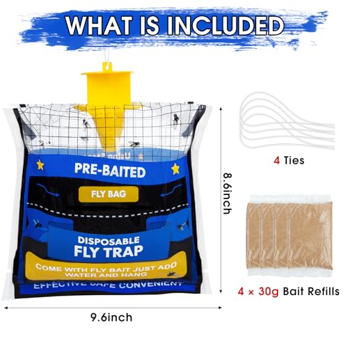 4 Pack Pre-Baited Fly Traps Outdoor Fly Bags for Patio Farm Ranch - size: 4 Packs