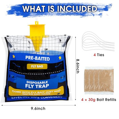4 Pack Pre-Baited Fly Traps Outdoor Fly Bags for Patio Farm Ranch - size: 4 Packs